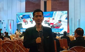 Frenki Dermanto Sinaga (Koordinator Divis Hukum, Pencegahan, Partisipasi Masyarakat dan Hubugan Masyarakat) saat menyampaikan apresiasi dan harapan terhadap pelaksanaan FGB Bawaslu Provinsi Sumatera Utara di Hotel Grandhika Medan, Selasa (6/8/2024)